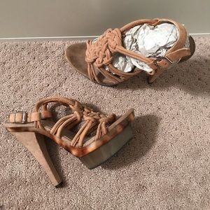Bcbg suede tan heels.  Great used condition